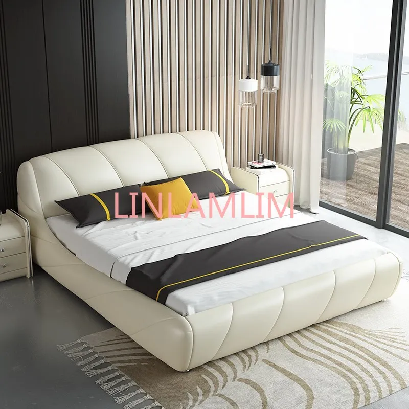 

Real Genuine cow leather bed Soft Beds Bedroom camas lit muebles de dormitorio yatak mobilya quarto unique designer furniture