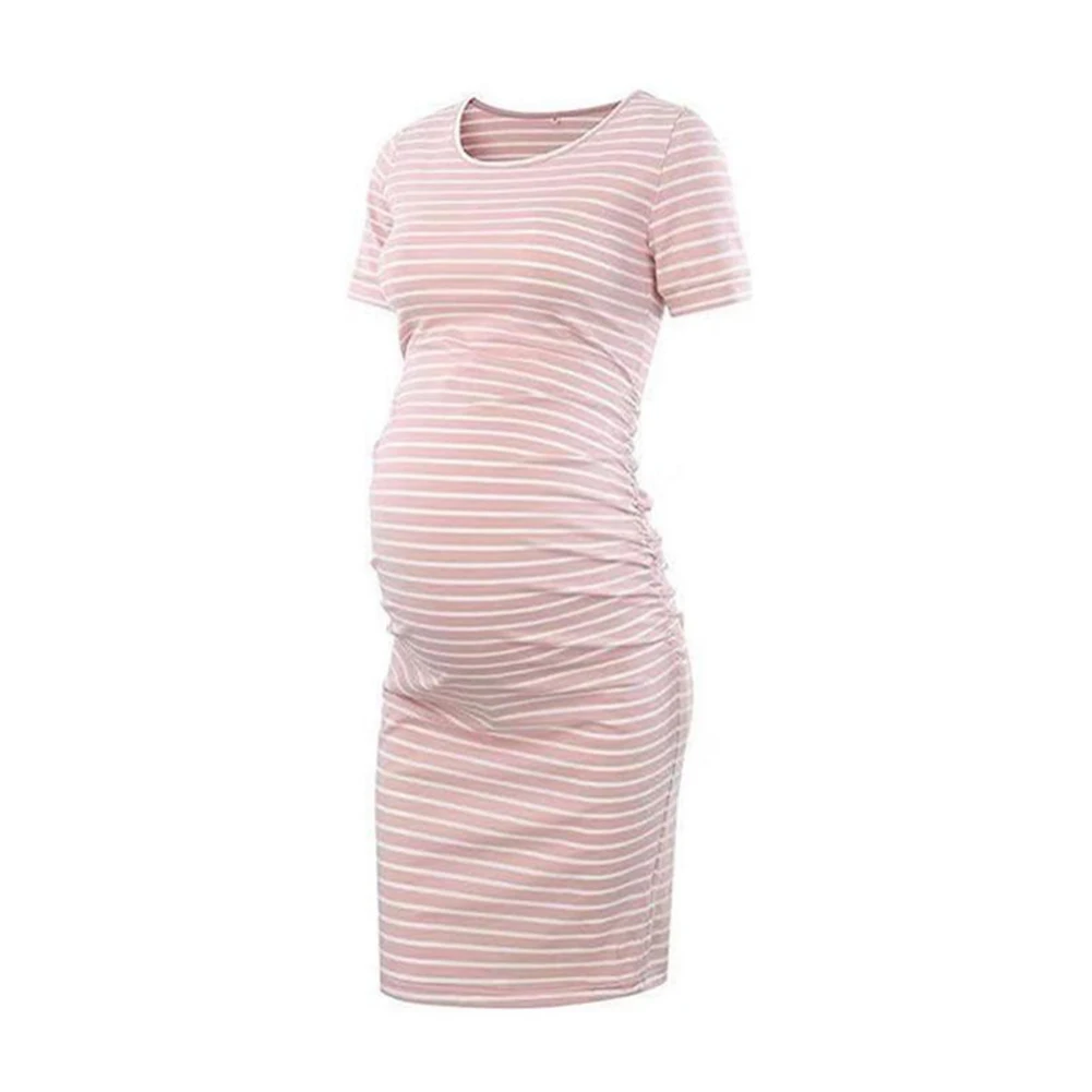 

Pregnancy Summer Dresses Pregnant Women Side Ruched Maternity Clothes Bodycon Dress Mama Casual Short Sleeve Wrap Dresses