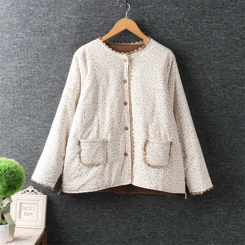 

Winter Floral Quilted Coats Women Long Sleeve Casual Double Pockets Z7803