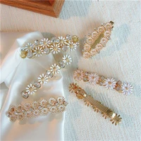 high quality shiny rhinestone hairpin korean lovely sweet sunflower pearl spring clip womens multifunctional side clip hairpin