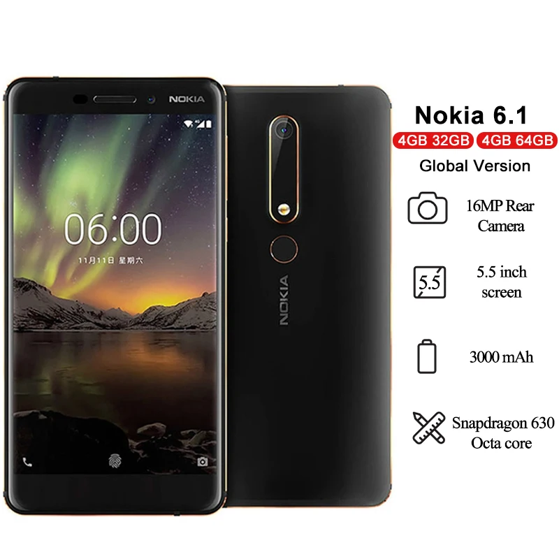 Смартфон Nokia 6 1 4G Android 5 IPS LCD full HD Восьмиядерный процессор Snapdragon 630 4 Гб ОЗУ камера 16