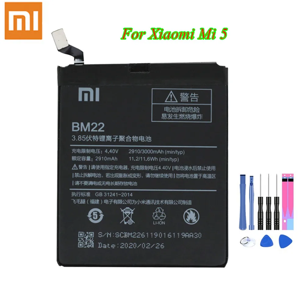 

Xiao Mi Original Battery BM22 For Xiaomi Mi 5 Mi5 M5 Genuine Replacement Batteria 2910/3000mAh Li-Polymer Akku +Tools