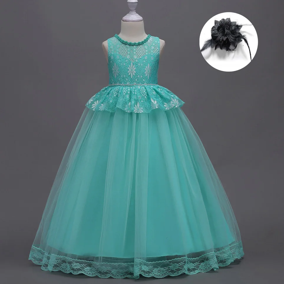 mint green Детские вечерние платья для девочек с цветочной аппликацией; цвет красный, бордовый, мятный, зеленый, синий; детские длинные вечерние платья для свадьбы; онлайн - Цвет: mint green