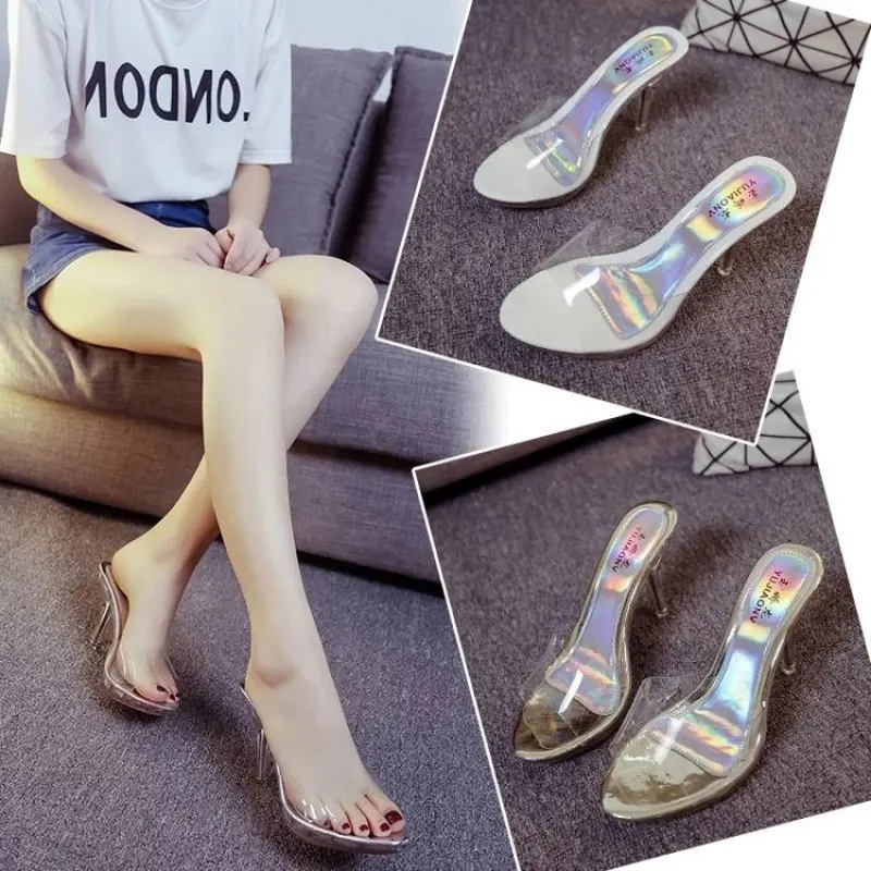 2020 sandali in gelatina in PVC Open Toe tacchi alti donna pantofole in vetro di plastica trasparente scarpe tacco 9cm sandali da spiaggia estivi trasparenti