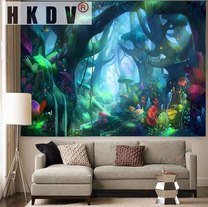 

HKDV Trippy гобелен с изображением деревьев психоделический парк развлечений, ночная сцена, искусство, настенные подвесные гобелены для гостино...