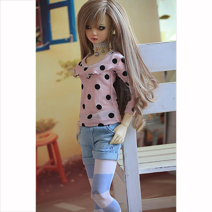 Одежда для кукол Bybrana Bjd розовый черный пятнистый кружевной топ + джинсовые шорты