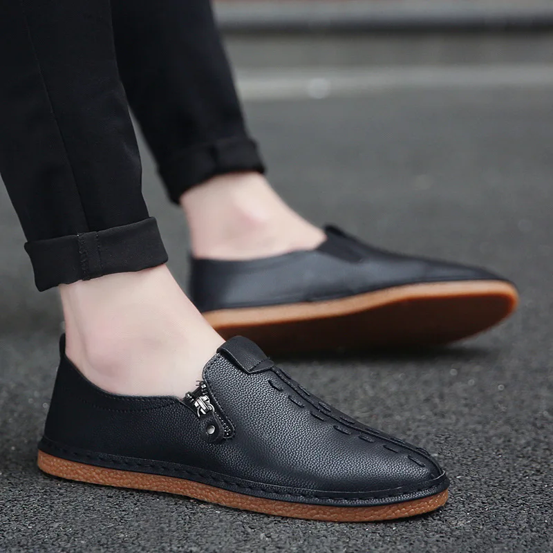 8808 black Новинка года; сезон весна; модные мужские лоферы; цвет красный, белый, черный; кожаная мужская повседневная обувь; дышащая обувь ручной работы на плоской подошве; мужские кроссовки - Цвет: 8808 black