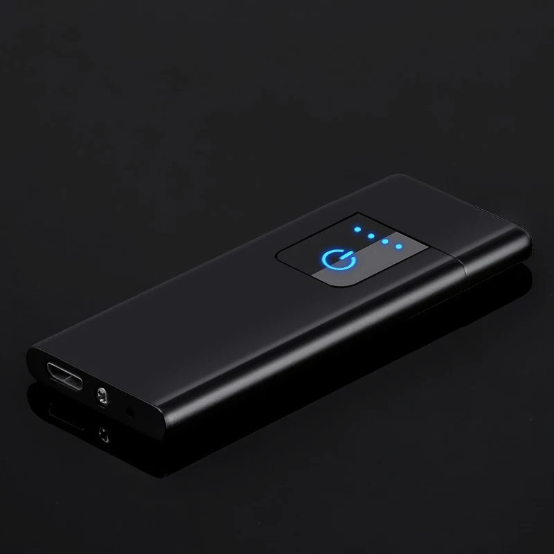 Зажигалки для сигарет ветрозащитный негорящий ультра-тонкий USB Перезаряжаемый сенсорный-senstive металлическая зажигалка вольфрамовый турбо для курения зажигалка usb - Цвет: Black