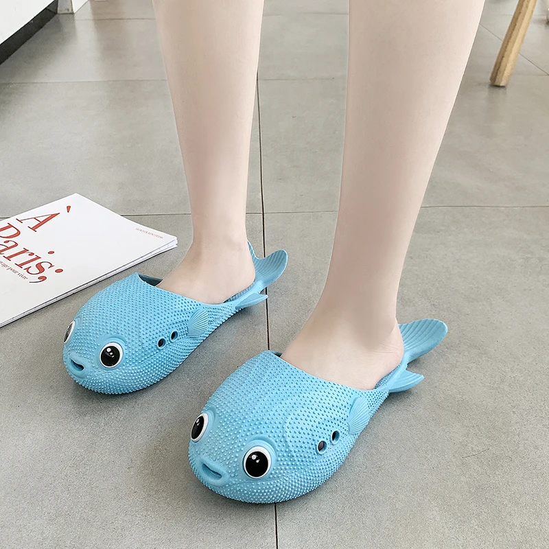 

Woman Slippers 2021 Simple Lovers Fashion Fishe Shoes Non-slip Indoor Outdoor Bathroom Soft Sole Slides Lovely PU Low