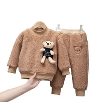 autumn winter kids baby boy set clothes 2021 new cartoon bear warm thick plush pulloverpant children sports baby girl suit 2 6y