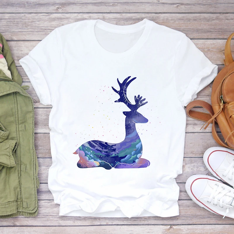 

Happy New Year Christmas Tree Graphic Print T-shirt Women Harajuku Aesthetic Korea Tshirt New Fashion White Tops Female T Shirt