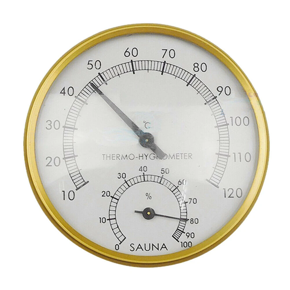 

10 Cm 2-in-1 Anti-scratch High Accurate Heat-resistant Metal Glass Round Hanging Thermometer Hygrometer For Sauna Room