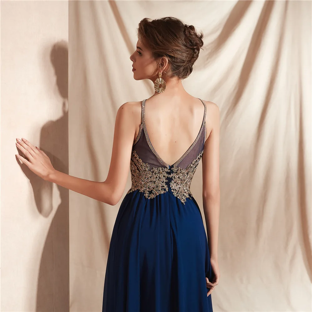 Женское шифоновое вечернее платье длинное до пола без рукавов с кружевной