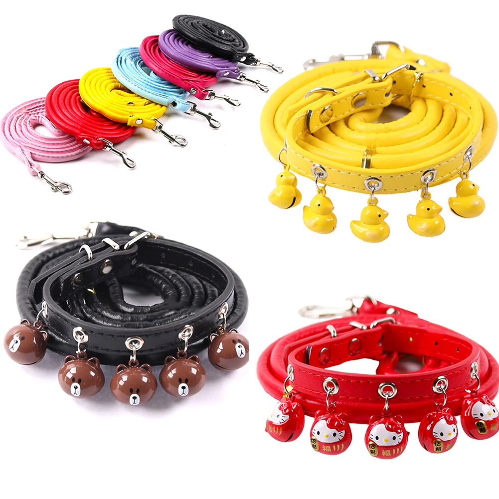 

Leather Small Dog Cat Collar with Bell Safety Adjustable Cat Kitten Straps Puppy Necklaces Chihuahua Collars Pet Supplies