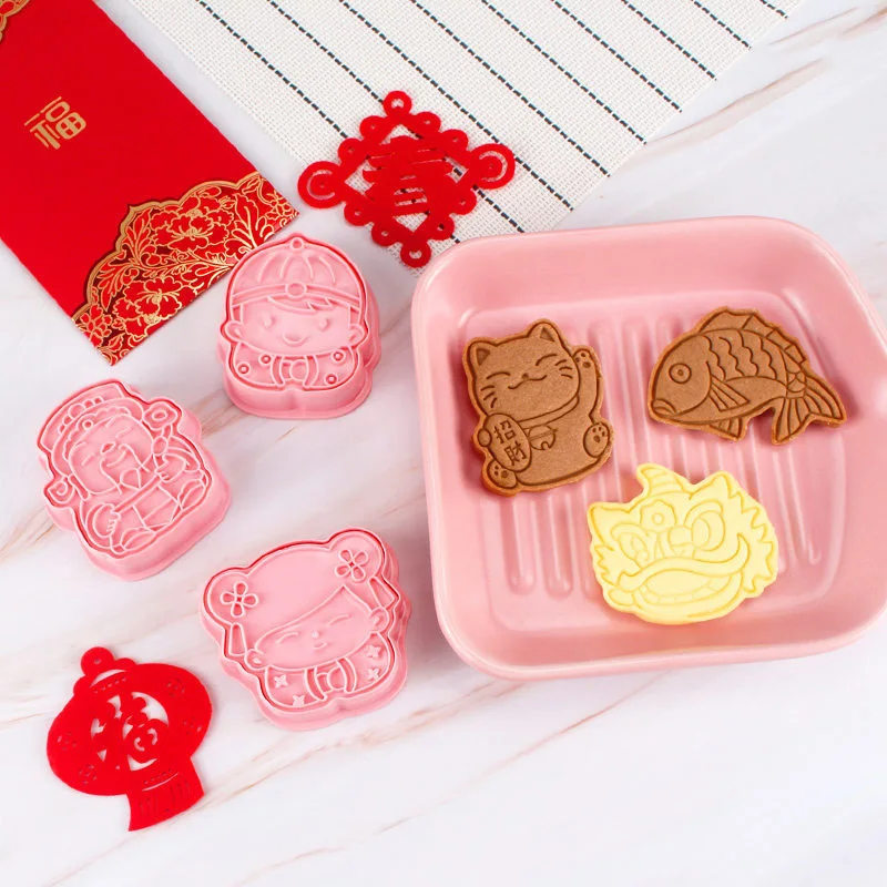 

6PC/SET 3D New Year Cookie Cutters Mold DIY Cartoon Pressable Biscuit Mold Cookie Stamp Kitchen Baking Pastry Bakeware Tools