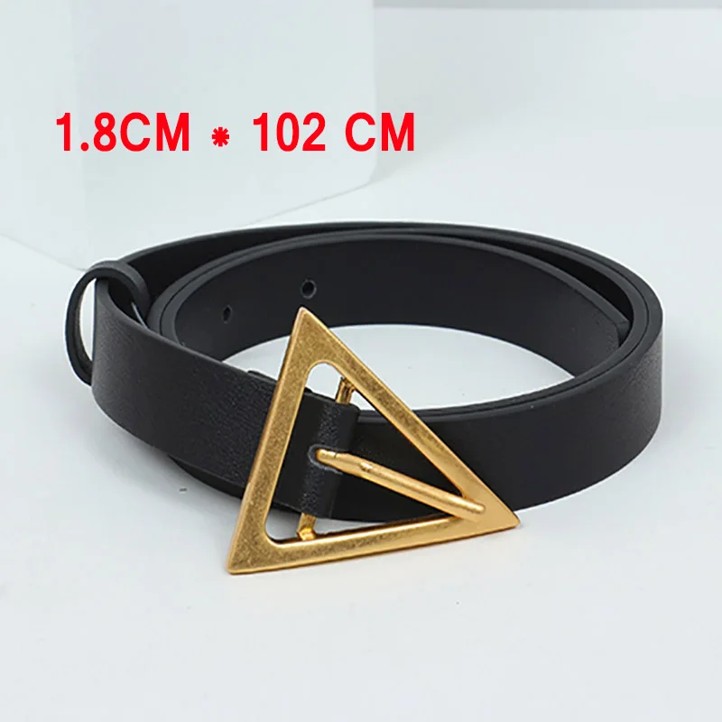 

Women Belts Luxury Brand Casual PU Leather Vintage Belt Ladies Golden Triangle Buckle Women's Trousers Waistband Western style