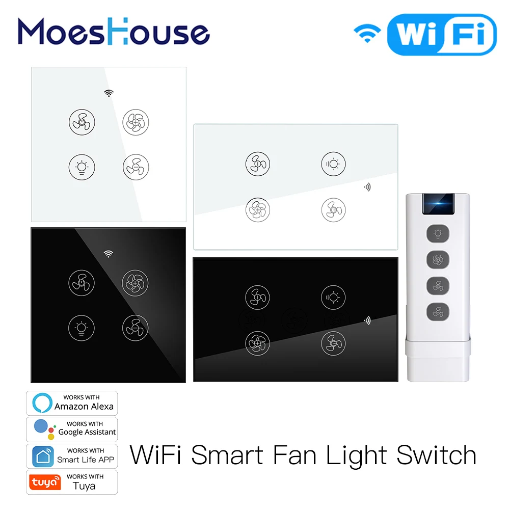

New WiFi RF Smart Ceiling Fan Light 2/3 Way Control Smart Life/Tuya APP RF Remote Speed Control Alexa Google Home Compatible