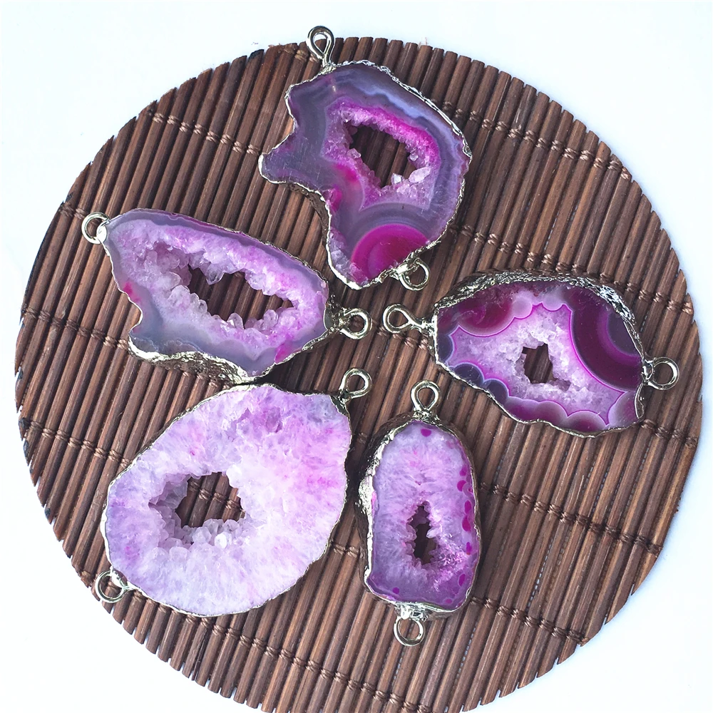 New Hot Natural Red Agates Slice Pendant Connectors Irregular Raw Onyx Druzy Stones Pendants for DIY Jewelry Making 5PCS | Украшения и