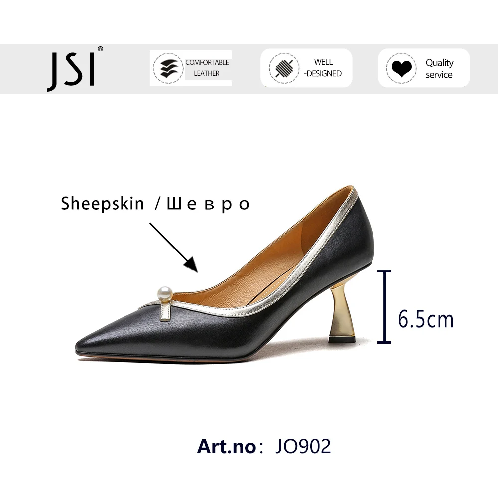 

JSI Pumps Woman Spring Autumn Shallow Genuine Leather Pointed Toe Excellent Shape Pear High Thin Heel Lady Shoe JO902