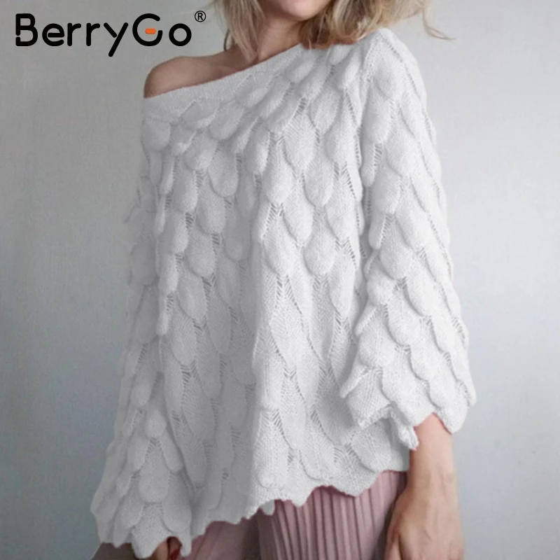 BerryGo с открытыми плечами женский пуловер свитер длинным рукавом чистый вязаный
