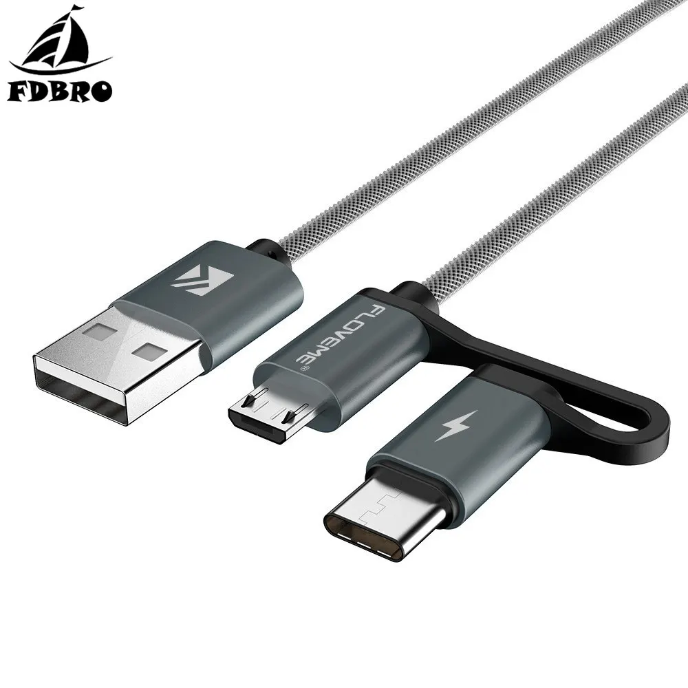 Кабель USB Type C FDBRO QC3.0 для Samsung Galaxy Note 9 S9 2.8A кабель Micro 2 в 1 быстрой зарядки Redmi 7|Кабели