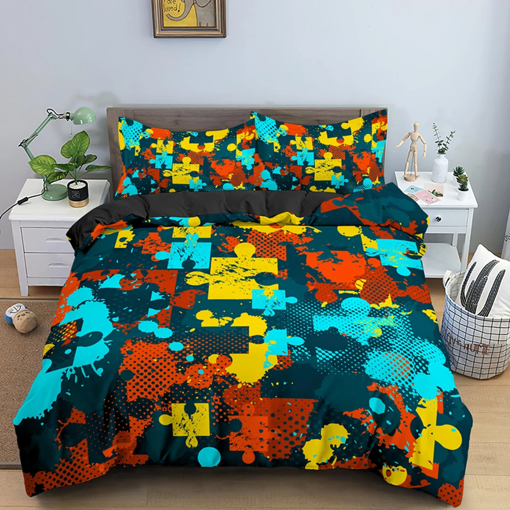 

Colorful Puzzle King Bedding Set Queen Duvet Cover For Children Adult Dream Comforter Covers With Pillowcase 2/3pcs