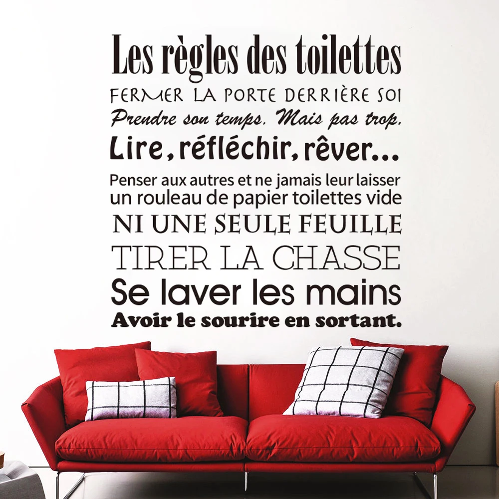 

Toilet WC Bathroom Wall Stickers French Toilet Rules Murals Removable Vinyl Decals Art Wallpaper Home Decoration HJ0401