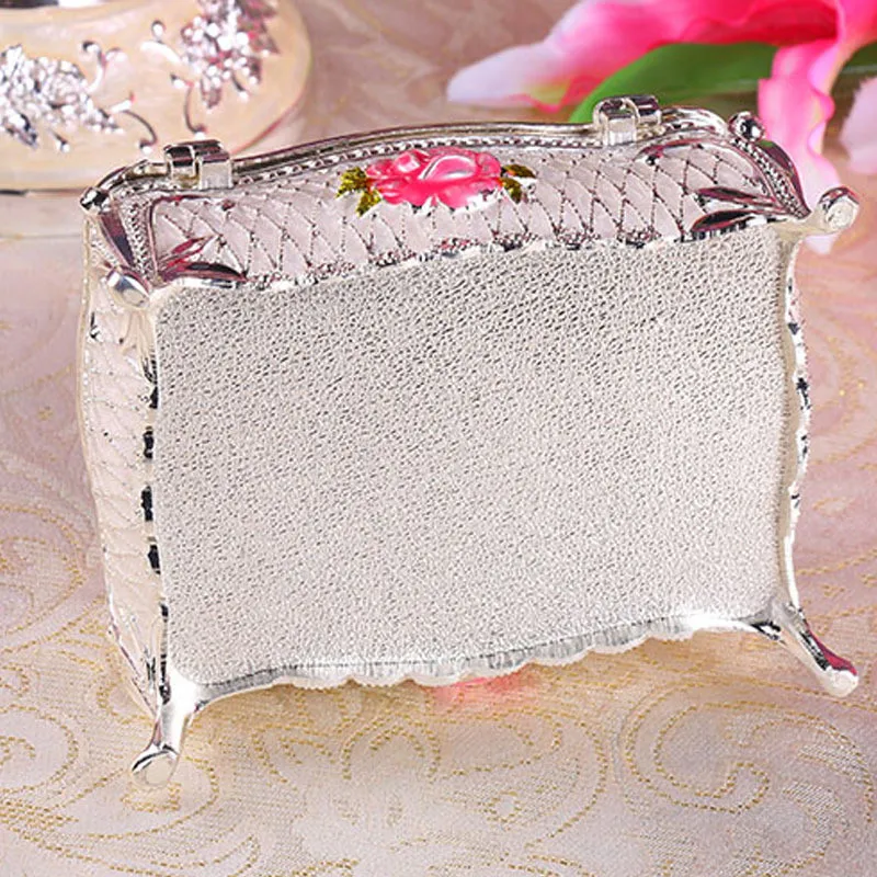 Classic Metal Jewelry Box Antique Tin Rectangle Jewelry Box Treasure Storage Organizer Chest with Rose Pattern Gift