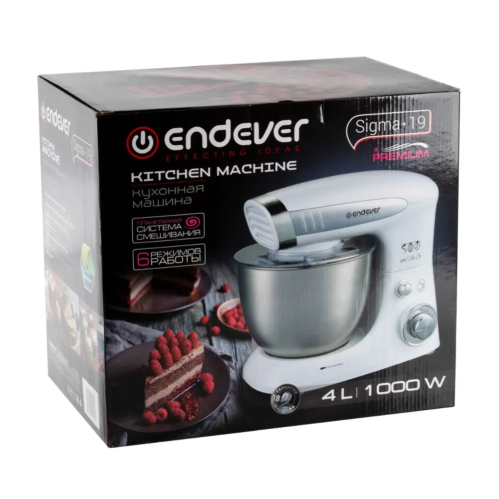 Миксер планетарный Endever Sigma-19 чаша из нержавеющей стали прозрачная крышка |