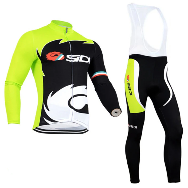 01 Fluorescence Sidi Cycling Long Sleeve Jersey Sets MTB Bicycle Jerseys 9D Bike Bib Pants Pad Maillot Pantalón Ropa Ciclismo - Цвет: 01
