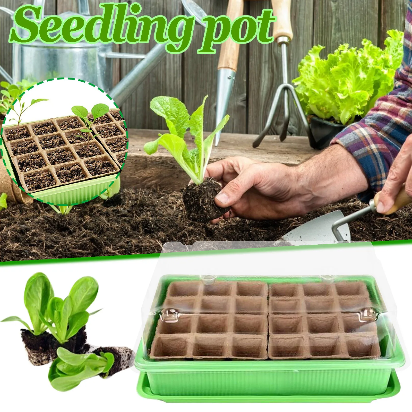 

24 Cells Nursery Pots Gardening Mini Breathable Lids Seedling Soil Block 6/12 Hole Nursery Plastic Germination Box Nursery Pots