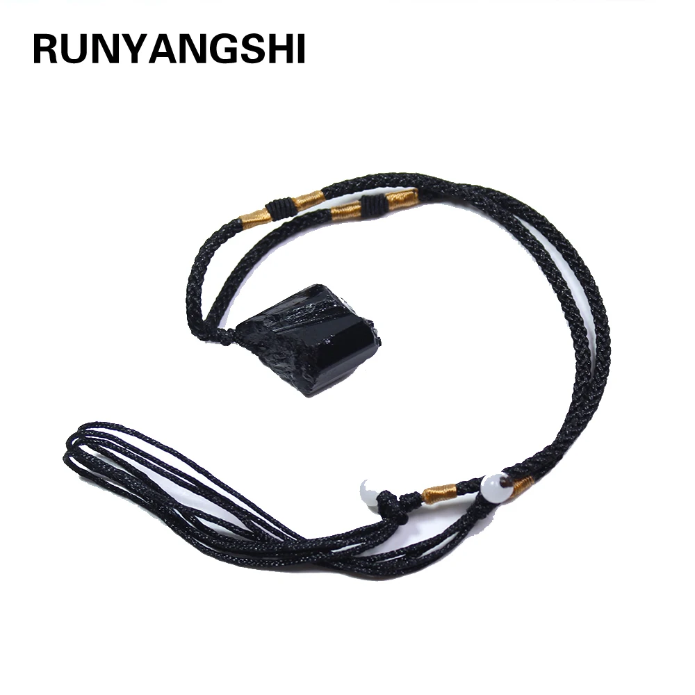 

Runyangshi 1pc Natural black tourmaline Stone crystal pendant Jet stone Follow type Necklace ornaments Accessories Gift
