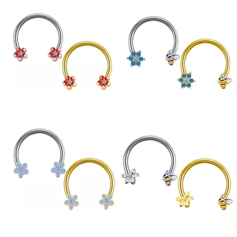 New design flower horseshoe stainless steel nose ring bulk for women piercing Faux Body Piercing Jewelry