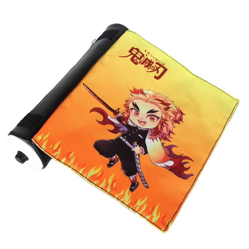 

New Anime Demon Slayer Agatsuma Zenitsu Hashibira Inosuke Cosplay Props Reel Pencil Case Canvas Stationery Tool Storage Bag