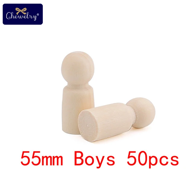 55mm Boys 50 шт., деревянные колышки для кукол, деревянная кукла, Неокрашенная, семейная, деревянная, для прорезывания зубов, колышек, кукла, сделай сам, Рождественский подарок ручной работы, куклы, декор для детских игрушек - Цвет: 55mm Boys