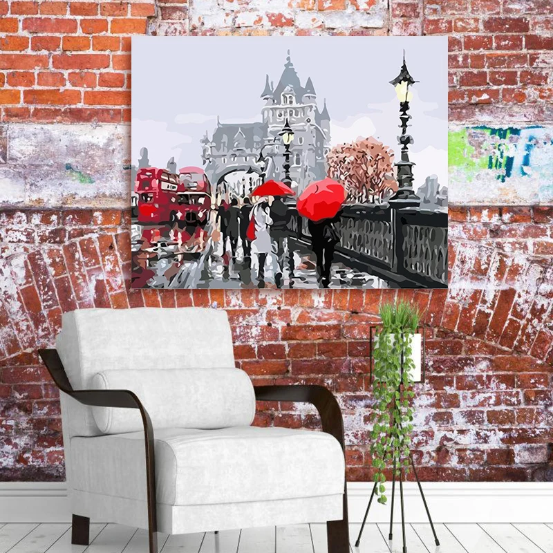 Красная пара зонтиков любовь город пейзаж Картина по номерам абстрактные