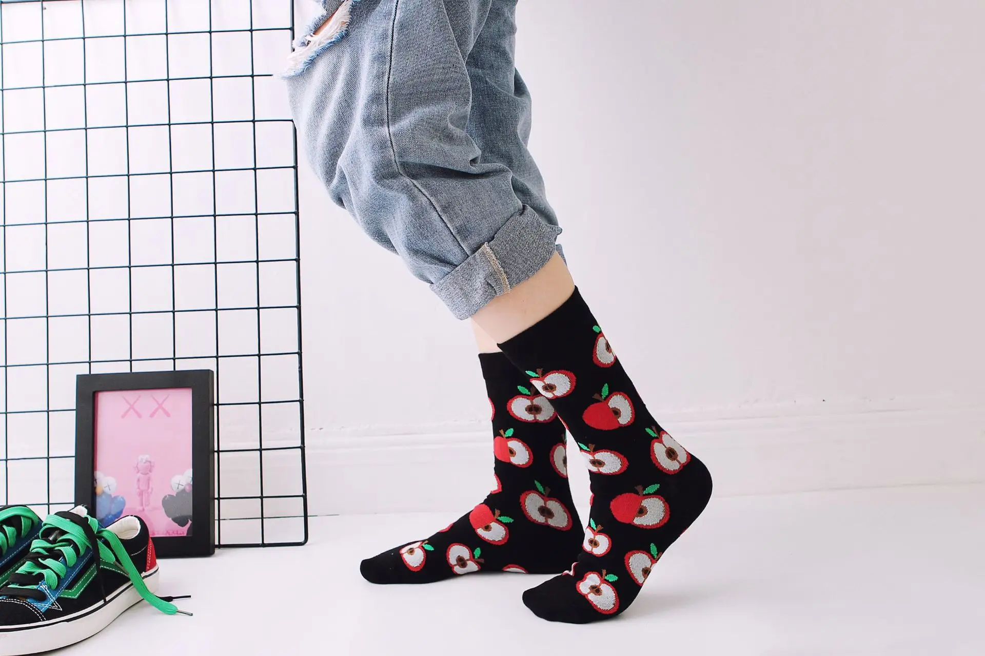 Fashion personality funny long socks ladies casual warm long cotton happy pop hip hop style street tide avocado egg couple socks