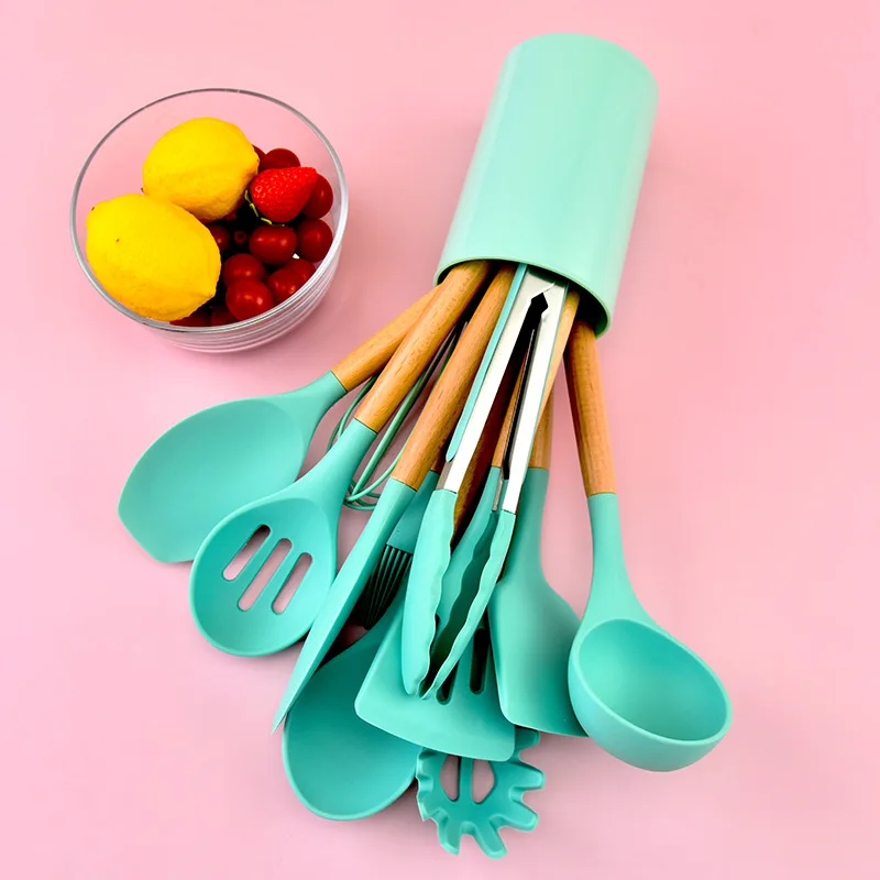 

12-piece Silicone Kitchenware Set with Wooden Handle Silicone Kitchenware Set Creative Silicone Spatula and Silicone Spatula