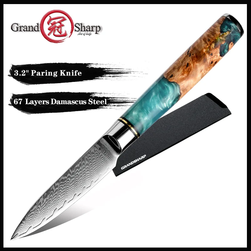 

Grandsharp 3.2'' Paring Knife Damascus Steel Kitchen Knife Fruit Peeler Knives Slicing Vegetable Knife Resin Wood Handle Gift