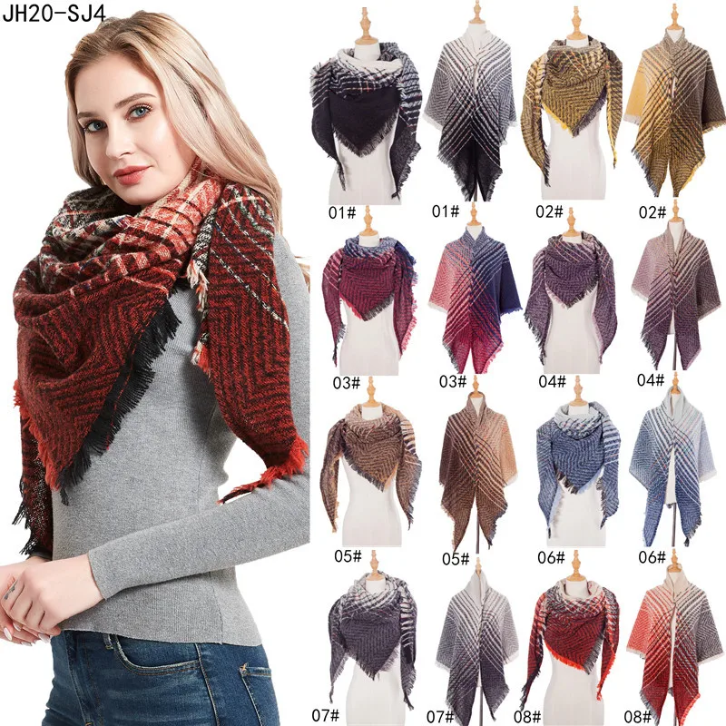 

Women Cashmere Winter Scarf Knit Pashmina Bandana Plaid Female Warm bib Triangle Scarves Ladies Blanket Shawls Clothes Accessory