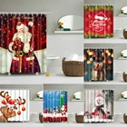 Занавеска для душа с рождественскими мотивами, декор для ванной комнаты с Сантой, с мультяшным изображением снеговика, лося, s