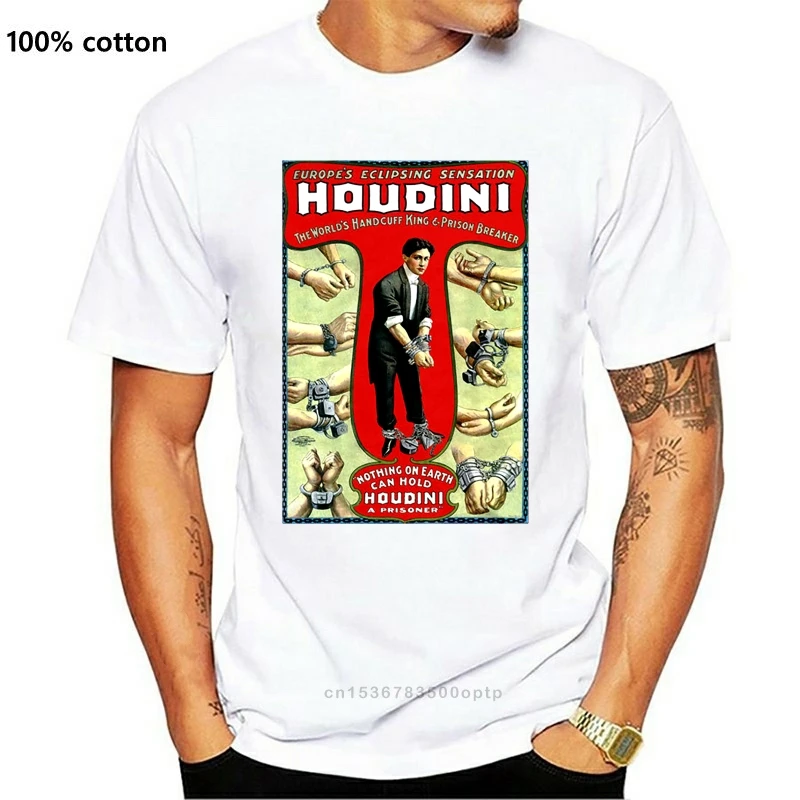 

New Houdini Poster Print T-Shirt Magician 100% Cotton Sizes S-3Xl 2021 High Quality Casual Printing Tee Shirt