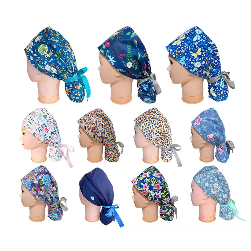 

1PC New Unisex Scrubs Caps Adjustable Cotton Printing Hats High Quality Adjustable Sweat-absorbent Elastic Multicolor Scrubs Hat