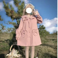 japanese style mid length original design lolita loose woolen student long sleeve coat womens autumn and winter clothing
