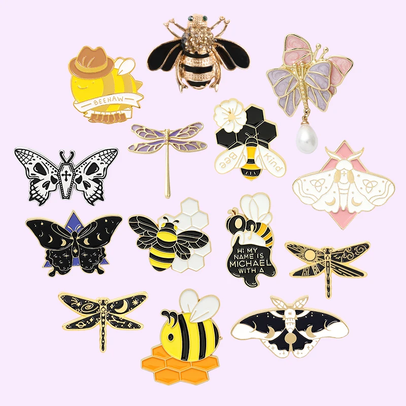 

Insect Series Enamel Pins Dragonfly Butterfly Bee Brooches Lapel Pin Backpacks Cute Badge Jewelry Gift for Friends Wholesale