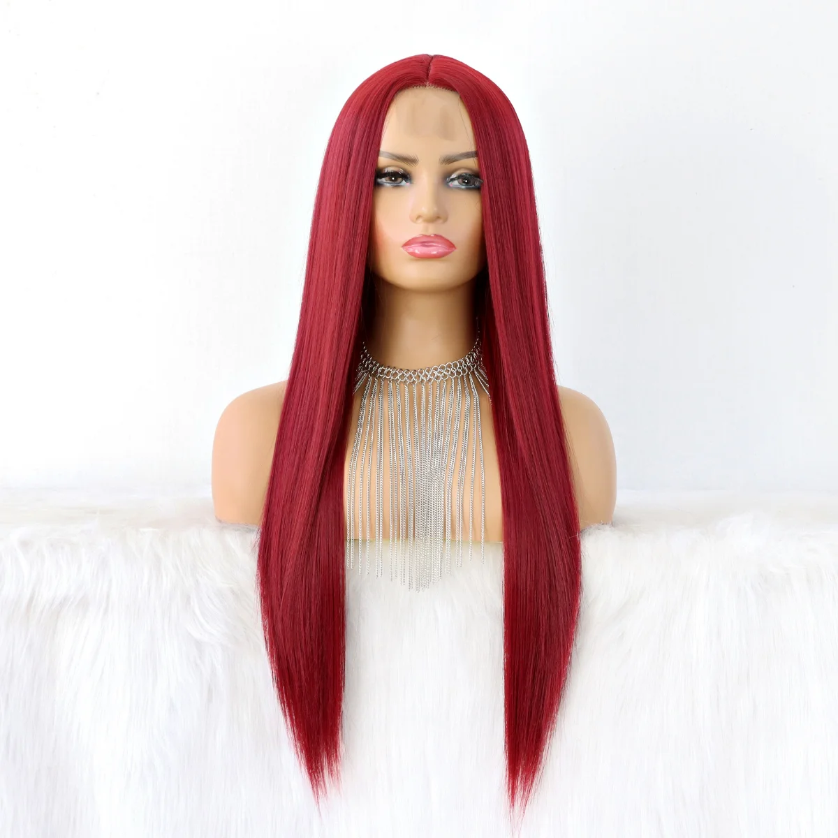 Red Wigs For Women Heat Resistant Synthetic Lace Wigs Fashion Long Straight Wig 180 Density 22-24 inch