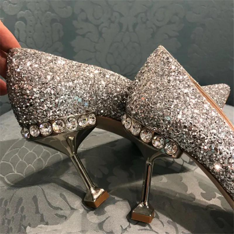 

Ollymurs Crystal High Heels Pumps Female Spring Slip on Bling Pointy Toe Glitter Party Wedding Dress Shoes Women Sandalias Mujer