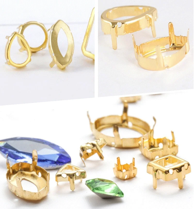 

Pipatian 20Pcs High Quality Claw Settings Golden Silver Metal Base Rhinestone Bottom Braceket Gemstone Clip Crystal Claws