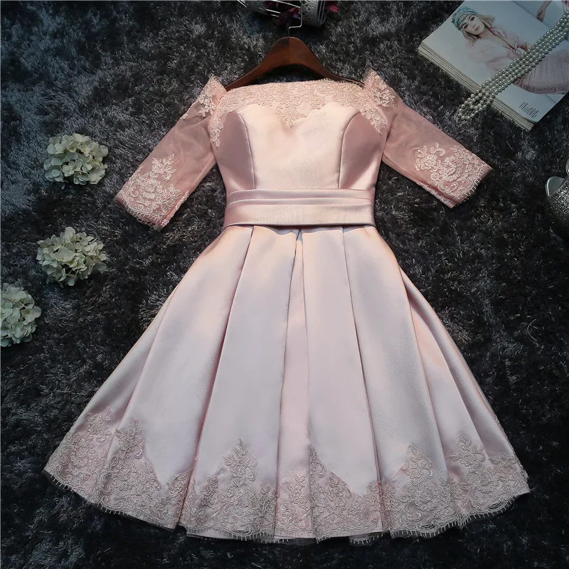 Большие размеры Розовый Серый Атлас цвета шампана короткое Кружевное платье