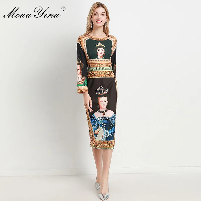 MoaaYina модное дизайнерское платье весна осень женское с длинным рукавом винтажное